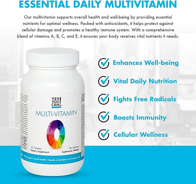 Yes You Can! Daily Multivitamins for Men and Women - Helps Assist Overall Health & Well-Being, Contains Antioxidants, Rich in Vitamin A, B, C & E - Daily Vitamins - 30 Tablets - 4 Pack
