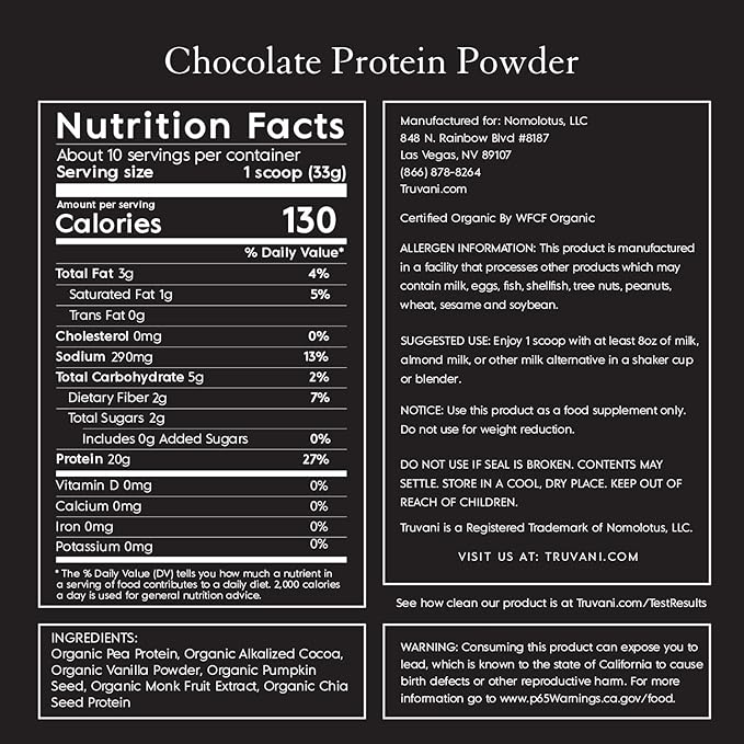 Truvani Vegan Pea Protein Powder | Chocolate | 20g Organic Plant Based Protein | 10 Servings | Keto | Gluten & Dairy Free | Low Carb | No Added Sugar