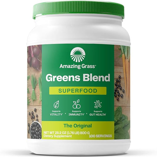 Amazing Grass Greens Superfood Powder: Greens Powder with Digestive Enzymes & Probiotics, Organic Spirulina, Chlorella, and Beet Root Powder, Original, 100 Servings