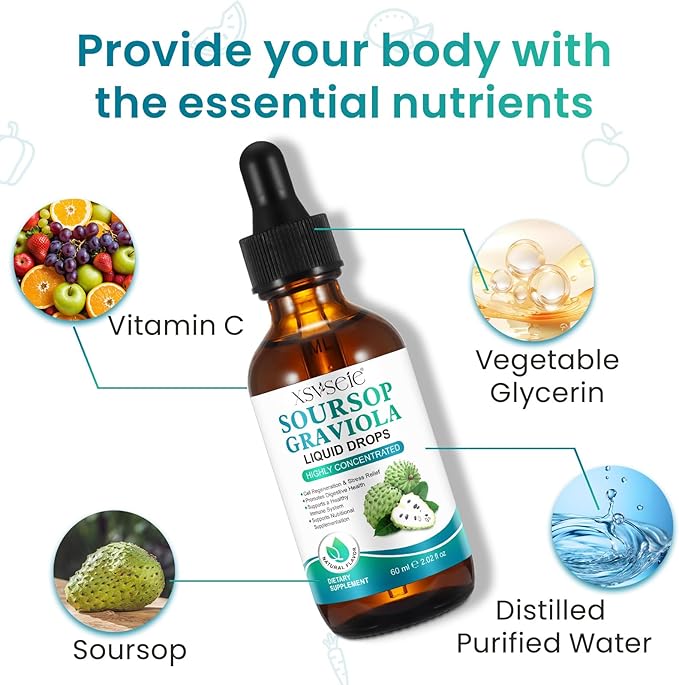 Soursop Bitters Liquid, Soursop Graviola Liquid Drops Natural Soursop Multivitamin Drops Organic Soursop Leaf Extract Drops Soursop Oil for Men & Women