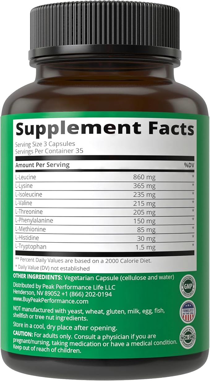 All 9 Essential Amino Acids Supplement. Capsules With 3x More Leucine For Muscle Recovery, Growth. EAA Supplement Better Than BCAA / BCAAS Branched Chain Aminos Acid. USA Tested EAAs Men + Women