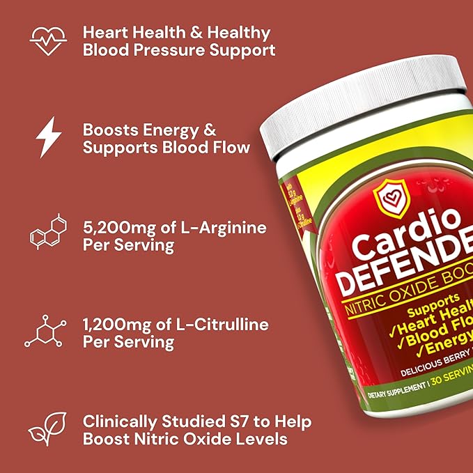 Cardio Heart Health, Nitric Oxide Booster - L-Arginine Supplement with 5,200mg L-Arginine & 1,200mg L-Citrulline - Heart Health & Cardiovascular Support