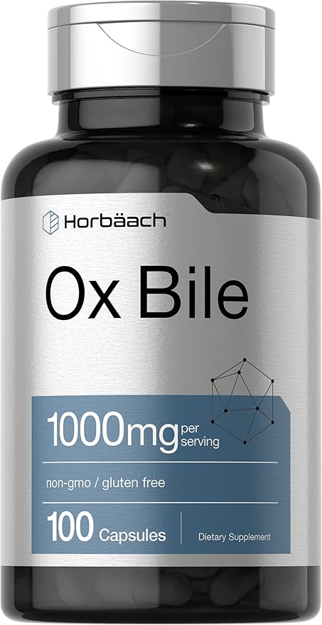 Horbäach Ox Bile Supplement | 1000mg | 100 Capsules | Digestive Enzymes Supplement | Non-GMO & Gluten Free