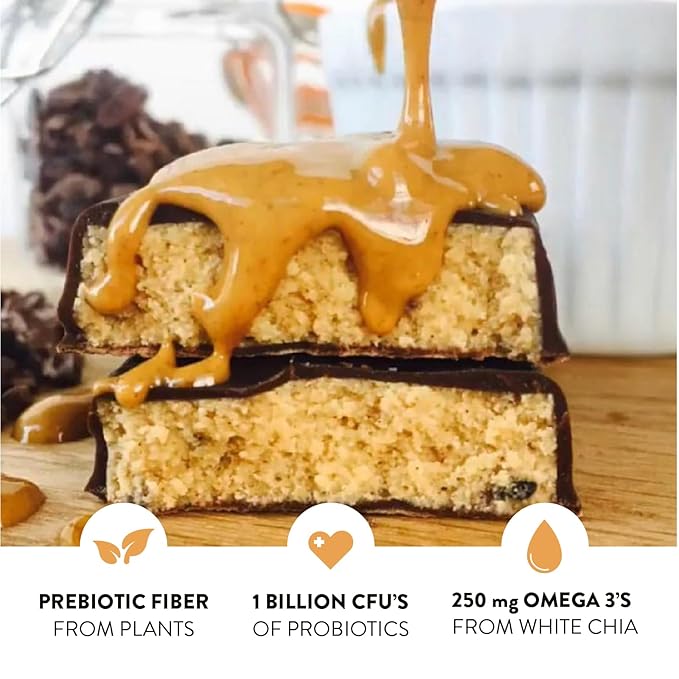 Truth Bar Prebiotic & Probiotic Keto Snack Vegan Bars with Omega-3's - Synbiotic High Fiber Snacks - Low Sugar, Kosher, Gluten Free - Dark Chocolate Peanut Butter Crunch (Pack of 12)