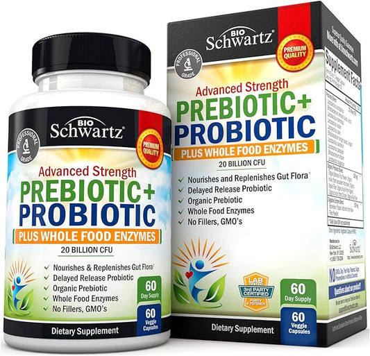 Prebiotics and Probiotic with Whole Food Enzymes for Adults Women & Men - Probiotics Lactobacillus Acidophilus - Digestive Health Capsules Shelf Stable Supplement - Non-GMO Gluten & Dairy Free -60ct