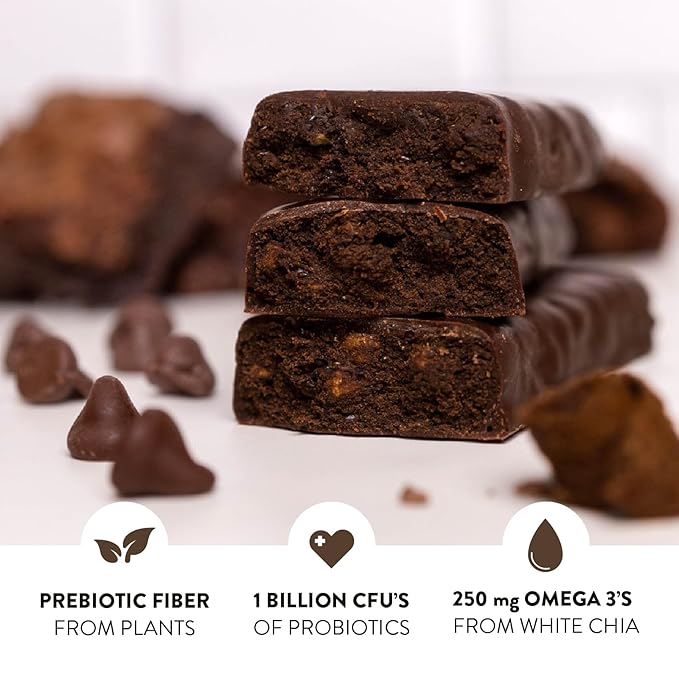 Truth Bar Prebiotic & Probiotic Keto Snack Vegan Bars with Omega-3's - Synbiotic High Fiber Snacks - Low Sugar, Kosher, Gluten Free - Dark Chocolate Brownie Crunch (Pack of 12)