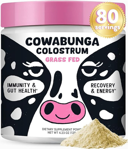 Cowabunga Colostrum - Premium, Pure & Unaltered Colostrum Powder Supplement - for Immune Support, Gut Health, Muscle Recovery & Wellness - Kosher & Halal Certified Calostro