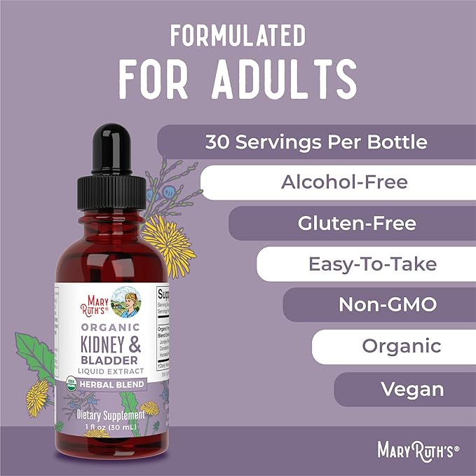 MaryRuth Organics Herbal Supplement Drops | Support Renal & Urinary Systems | Juniper Berry | Cleavers | Dandelion | Hawthorn | Horsetail & Chanca Piedra | Vegan | Non-GMO | 1 Fl Oz