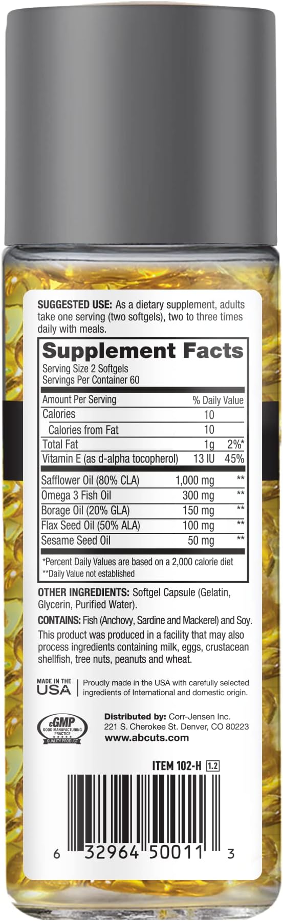 CLA Belly Fat Formula - 120 Easy-to-Swallow Softgels - Omega 3 Fish Oil, Flaxseed Oil and Vitamin E - Helps Increase Antioxidant Supply and Healthy Body Composition