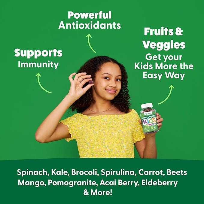 Feel Great Super Green Gummies for Kids | Fruit and Vegetable Gummies | Vegan Veggie Gummy Multivitamin for Kids | Veggie Fiber Supplement | 60 Count