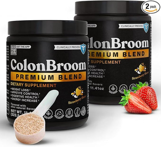 ColonBroom Premium Weight Management Supplement (Strawberry) - Colon Broom Psyllium Husk Fiber Powder Drink - Gluten Free, Non-GMO Colon Cleanse for Bloating Relief & Gut Health, 100 Servings