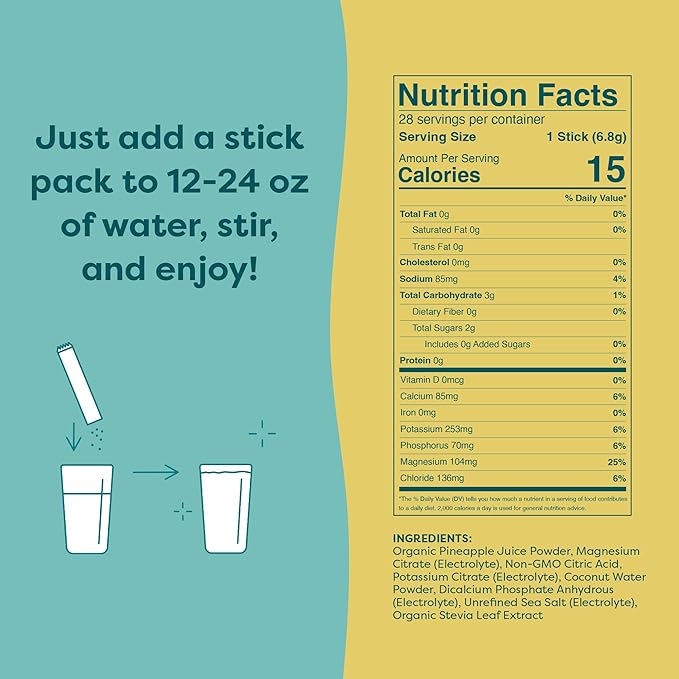FlavCity Pineapple Coconut Electrolytes Drink Mix, 28 On-The-Go Stick Packs - Healthy Electrolytes Powder Packets Made with Real Fruit - Keto Powdered Drink with No Added Sugar, Gluten-Free