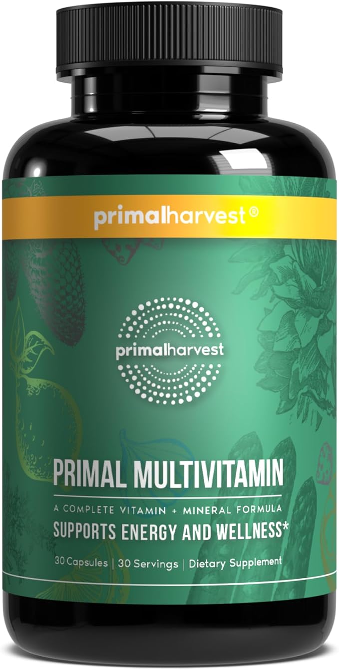 Primal Harvest Primal Multivitamin - Daily Multi-Vitamin Supplement with 21 Essential Vitamins & Minerals for Women & Men - Vitamin A, C, D, E, B12, B6, Biotin, Folic Acid, Zinc, Copper & Selenium