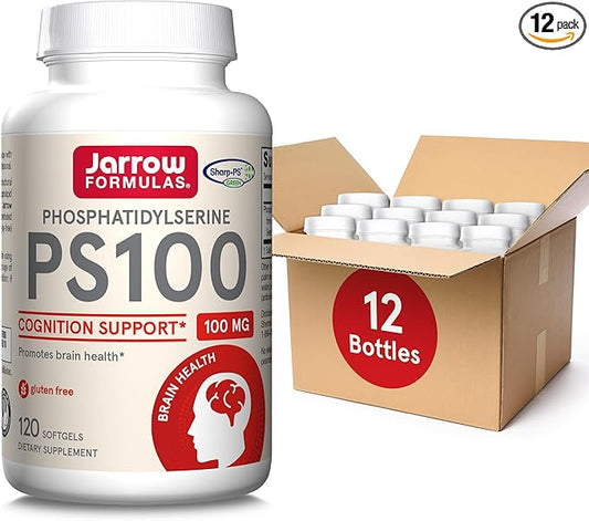 Jarrow Formulas PS100 Phosphatidylserine 100 mg, Dietary Supplement for Brain Health and Cognition Support, 120 Softgels, 40-120 Day Supply, Pack of 12