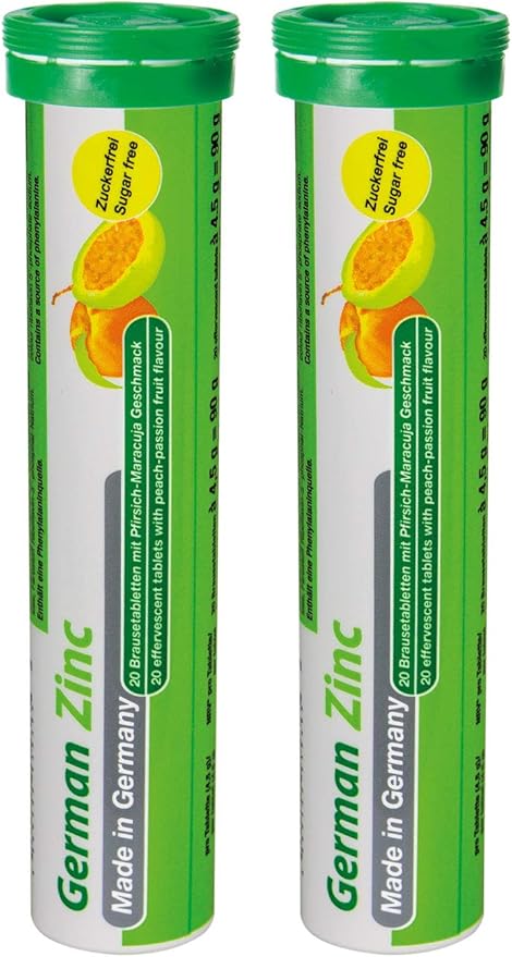 T&D German Zinc 5 mg - 40 Vegan Drink Effervescent Tablets - Peach-Passionfruit Flavor - Made in Germany