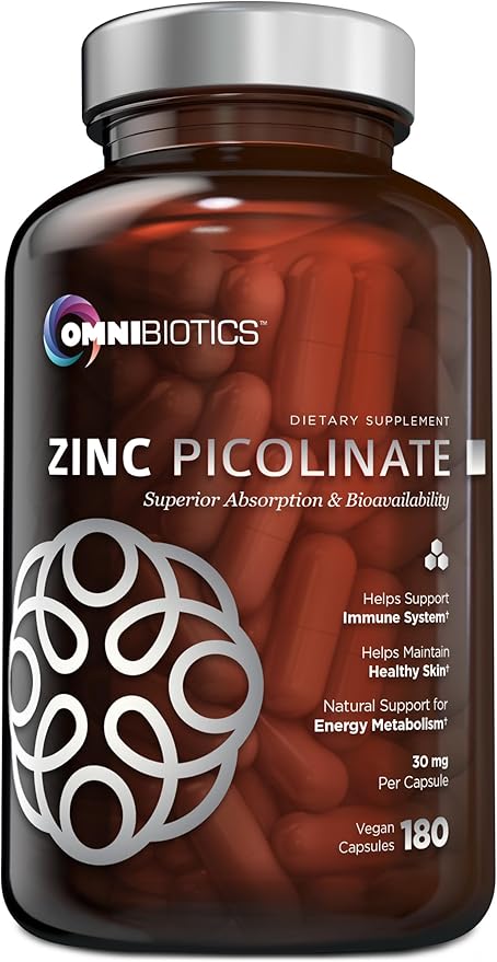 Zinc Picolinate 30mg Supplement by OmniBiotics - Zinc 30 mg for Immune System Support, Zinc Supplements for Men & Women - Superior Absorption Zinc Vitamins, Promotes Healthy Skin - 180 Vegan Capsules