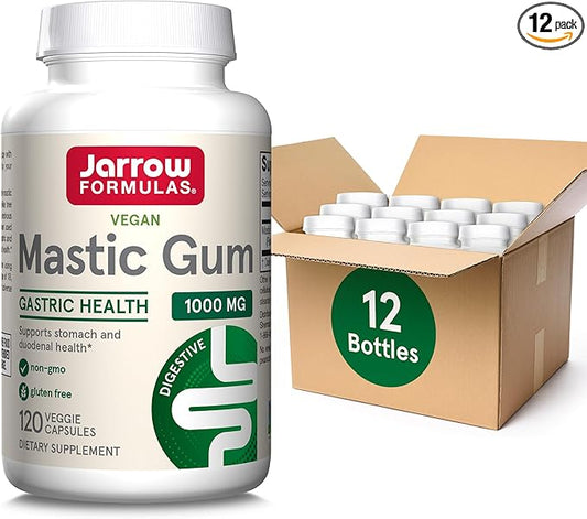Jarrow Formulas Mastic Gum 1000 mg, Dietary Supplement for Gastrointestinal Health Support, 120 Veggie Capsules, 60 Day Supply, Pack of 12