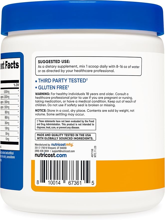 Nutricost EAA Powder 30 Servings (Peach Mango) - Essential Amino Acids - Non-GMO, Gluten Free, Vegetarian Friendly