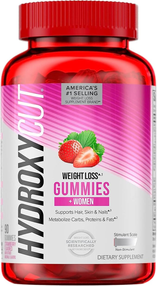 Hydroxycut Gummies +Women, Strawberry - 99% Caffeine Free - Supports Hair, Skin & Nails - Metabolize Carbs, Proteins & Fats