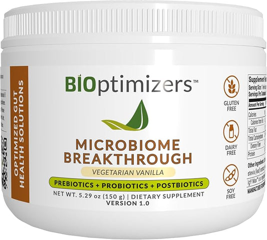 Microbiome Breakthrough Repair Powder - Vegetarian Vanilla - Contains Probiotics for Men and Women - Gas & Bloating Relief - GI Revive - Improves Gut Health - 30 Servings - 150g