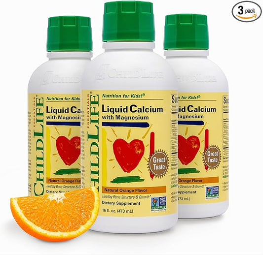 ChildLife Essentials Liquid Calcium Supplement for Kids - Baby Calcium with Magnesium, Zinc, and Vitamin D3 - Orange Flavor, 16 fl oz (3 Pack)