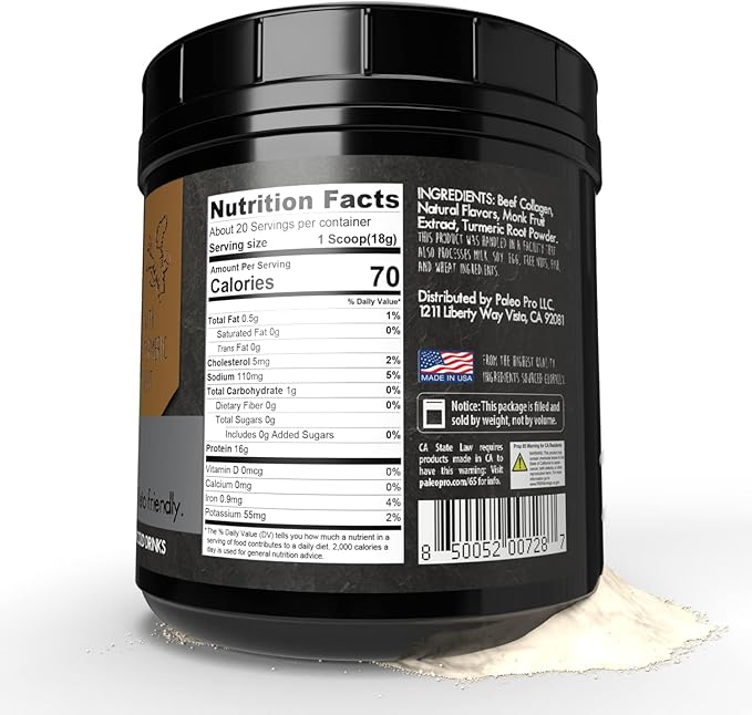 PaleoPro Bone Broth Collagen w/Turmeric Root (Aztec Vanilla) Grass-Fed & Pastured Beef Collagen | Gluten Free, Dairy Free, No Sugar, Soy, Grains or Net Carbs |Paleo & Keto Friendly (20 Servings)