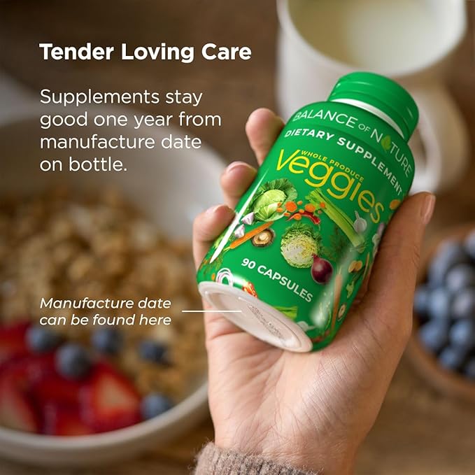 Balance of Nature Fruits & Veggies - Whole Food Supplement with Superfood Fruits and Vegetables for Women, Men, and Kids - 90 Fruit Capsules, 90 Veggie Capsules - 1 Set