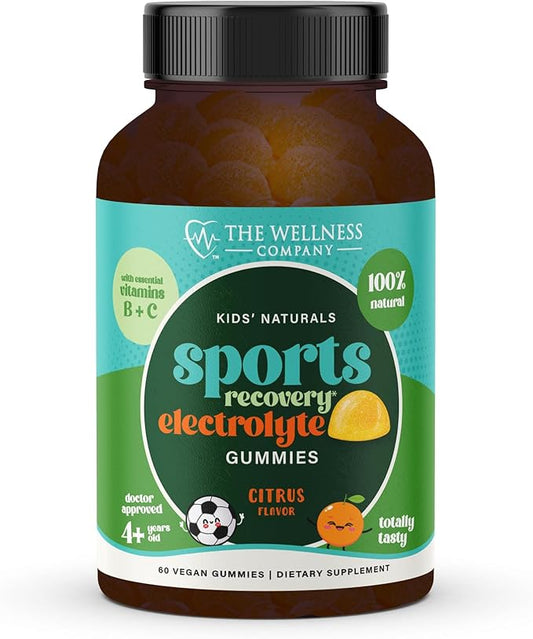The Wellness Company Kids Sports Recovery Gummy Supplement | 60 Gummies - 1 Month Supply | Natural Eloctrlyte Booster with Essential Vitamins and Minerals to Replenish and Hydrate