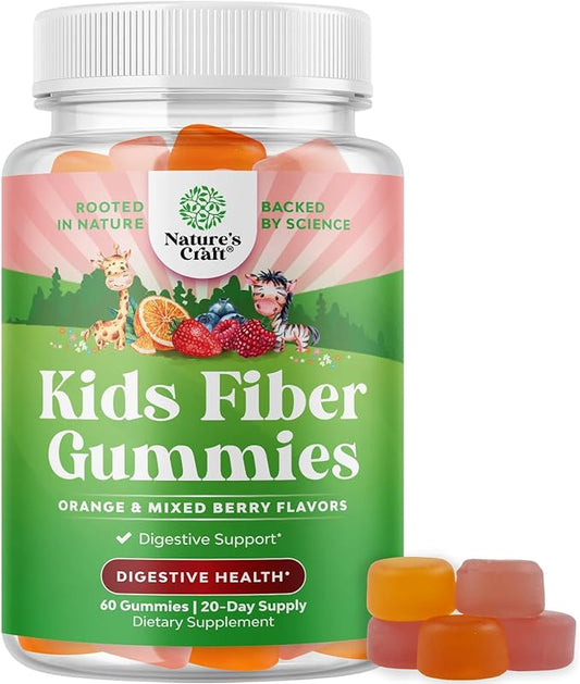 Kids Fiber Gummy Prebiotics Supplement - Soluble Fiber Gummies for Kids for Easing Constipation and Supporting Digestive Health Kids Fiber Gummies Immune System Booster Delicious Gummy Vitamins