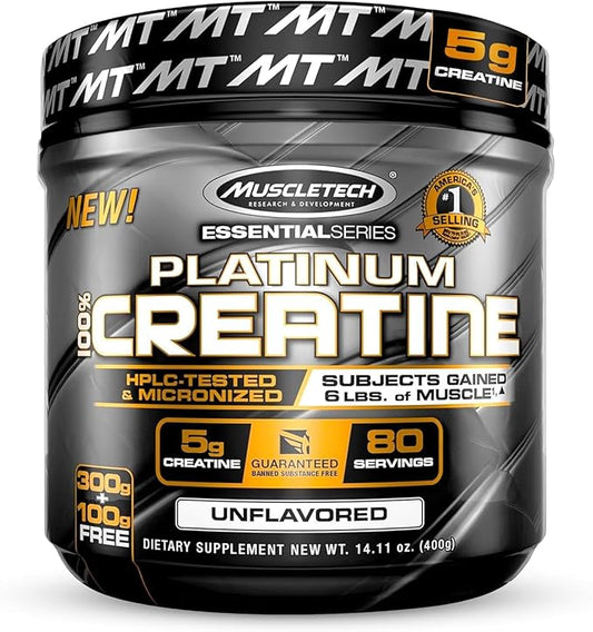 Creatine Monohydrate Powder MuscleTech Platinum Pure Micronized Muscle Recovery + Builder for Men & Women Workout Supplements Unflavored (80 Servings)