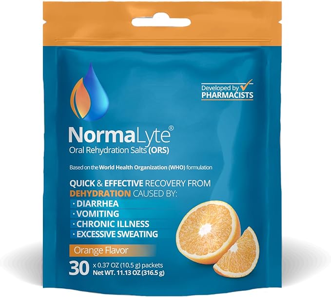 NormaLyte Oral Rehydration Salts-Helps dietary management of POTS Syndrome symptoms- 1 Pouches -30 Sticks (Yields 500mL per Pack)-Orange| Energy Supplements, Potassium Supplement, Dehydration Recovery