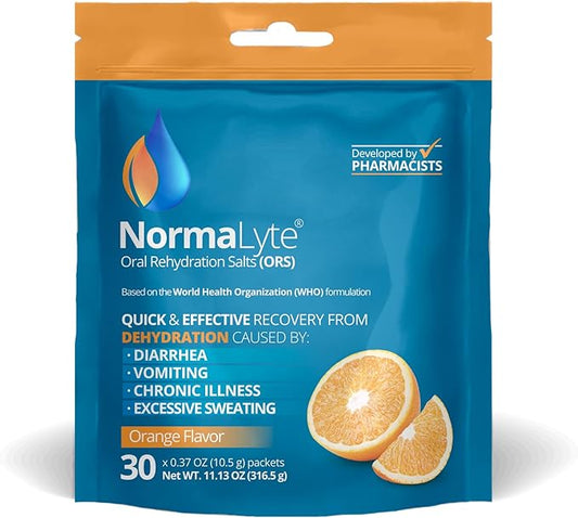 NormaLyte Oral Rehydration Salts-Helps dietary management of POTS Syndrome symptoms- 1 Pouches -30 Sticks (Yields 500mL per Pack)-Orange| Energy Supplements, Potassium Supplement, Dehydration Recovery