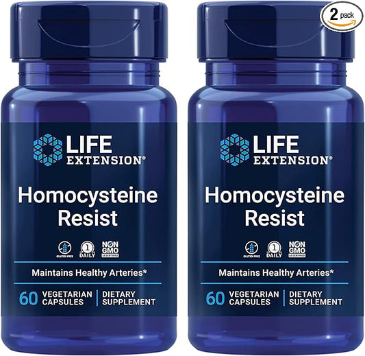 Life Extension Homocysteine Resist - 60 Vegetarian Capsules (Pack of 2) Vitamin B2, B6 & B12 + Folate - Once-Daily, Non-GMO, Gluten-Free