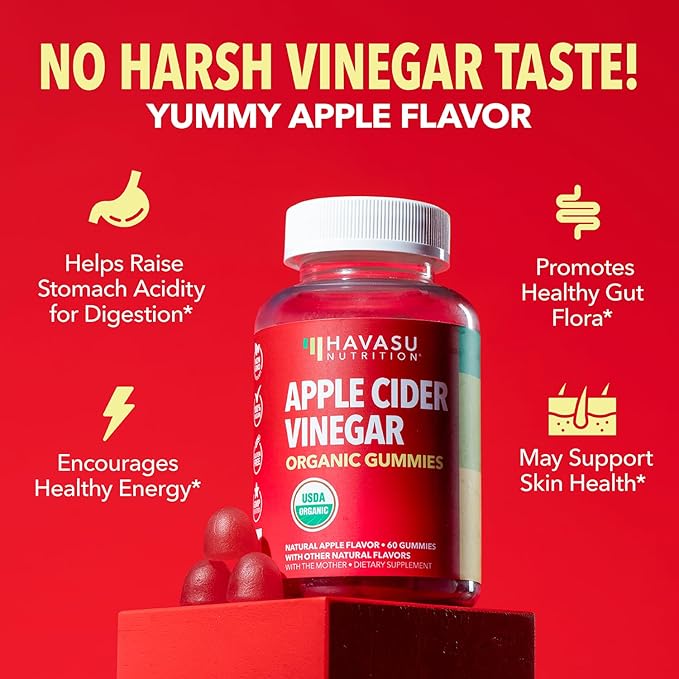Organic Apple Cider Vinegar Gummies - ACV Gummies to Support Digestive Health and Gut Flora for Digestion - Natural Apple Flavor - 120 Organic, Vegan, and Non-GMO Apple Cider Vinegar Gummies