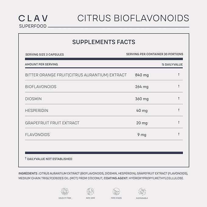 Citrus Bioflavonoids - Vegan Flavonoids Supplements Made from Bitter Orange and Grapefruit Extract - Antioxidant & Immune Support - 60 Capsules - Made in Germany
