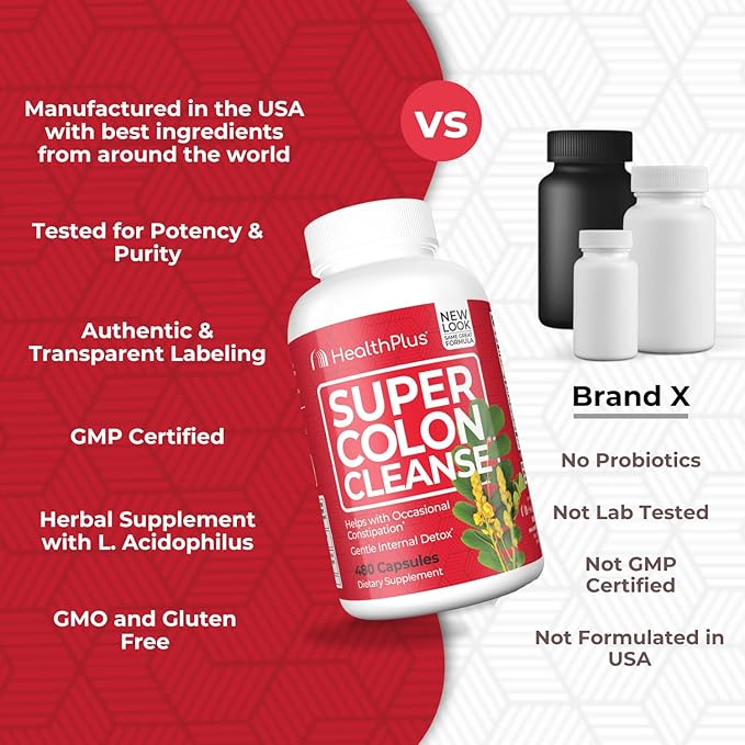 Health Plus Super Colon Cleanse: 10-Day Cleanse -Detox 12 Cleanses, 480 Capsules