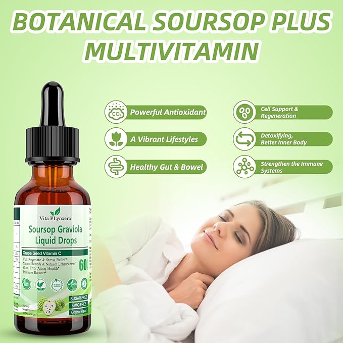 Soursop Graviola Liquid Drops, Soursop Extract Multivitamin Drops w. Sea Moss, Grape Seed, Super Concentrated Unrefined Soursop Oil Organic for Skin Immune Boost Detox, Soursop Bitters Liquid 2 Fl/Oz