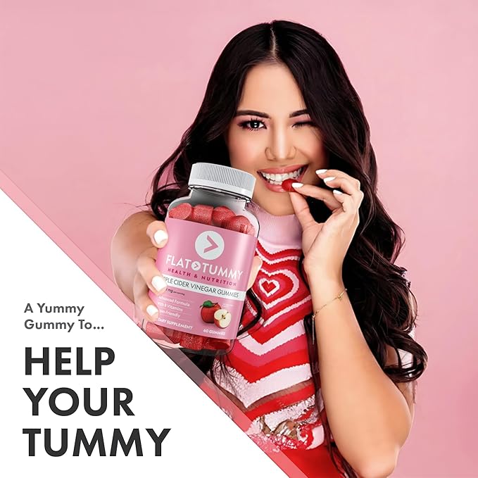 Flat Tummy Apple Cider Vinegar Gummies, 60 Count (5 Pack) – ACV Gummies, Detox, Support Gut Health – Vegan-Friendly, Non-GMO - Beet and Pomegranate Superfood Powders, Vitamins B6, B9 & B12