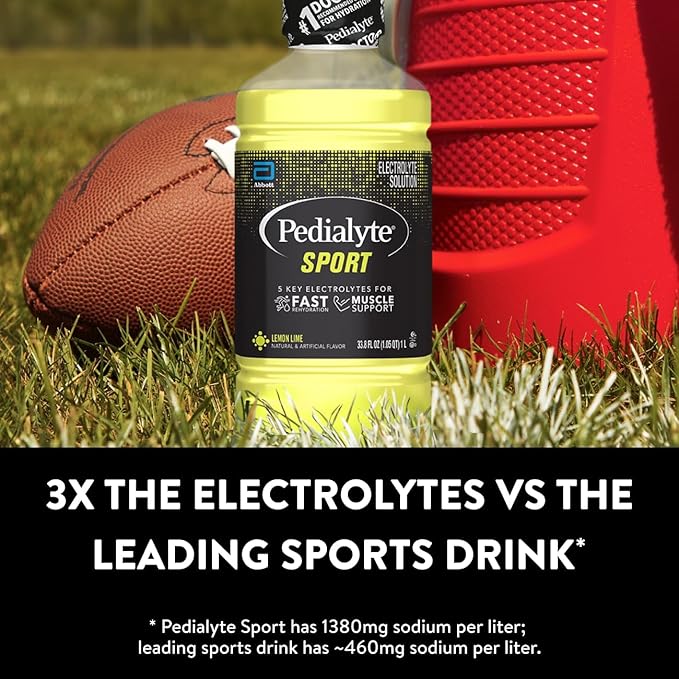 Pedialyte Sport Electrolyte Solution | 5 Key Electrolytes for Muscle Support | Fast Hydration for Before, During, & After Exercise | Lemon Lime, 1 Liter