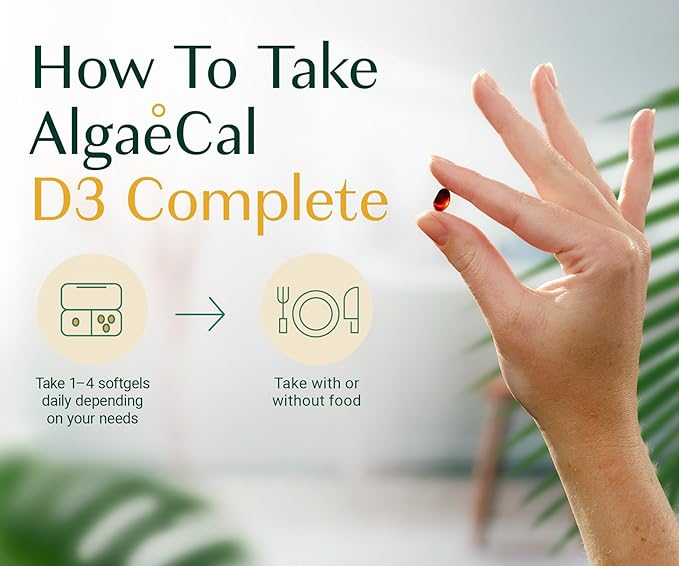 ALGAECAL D3 Complete - Vitamin D Complex - D3 K2 Vitamin 1000iu, ADEK Vitamins Bariatric, Best Vitamin D Supplement. 60 Easy-Swallow Softgels, 3 Month Supply