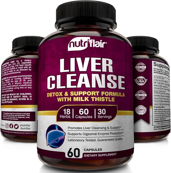 NutriFlair Liver Cleanse Detox & Repair Supplement with Milk Thistle, Turmeric, Dandelion, Artichoke Extract, Berberine HCL, Ginger - Liver Support and Liver Health, Non-GMO Pills, 60 Veggie Capsules