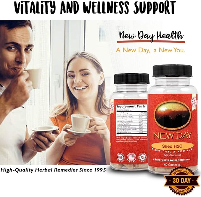Shed H2O | Natural Diuretic Water Pills for Water Retention Relief, Supports Men and Women in Reducing Bloating and Water Weight | Supports Healthy Potassium Levels by New Day Health