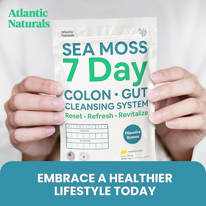 Atlantic Naturals - Sea Moss 7-Day Cleanse Colon & Gut Detox - Juice Cleanse Support with Psyllium Husk Senna Powder - Body Cleanse and Detox for Women & Men - Pineapple Flavor Mix Detox Drink (14 oz)