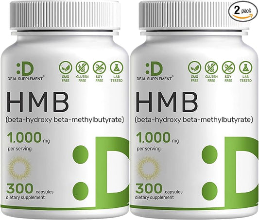 DEAL SUPPLEMENT 2 Pack of Ultra Strength HMB Supplements 1000 mg Per Serving, 600 Total Capsules | Third Party Tested | Supports Muscle Growth, Retention & Lean Muscle Mass | Fast Workout Recovery