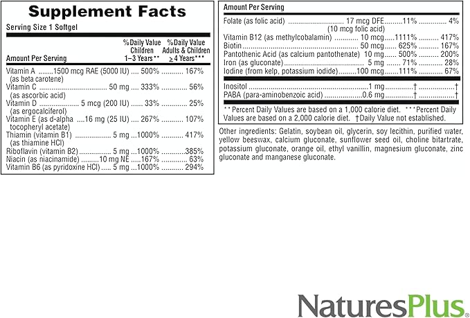 Natures Plus Childrens Vita-Gels - 90 Easy to Swallow Softgels - Natural Orange Flavor - Childrens Multivitamin & Mineral Supplement for Health, Energy - Gluten-Free - 90 Servings