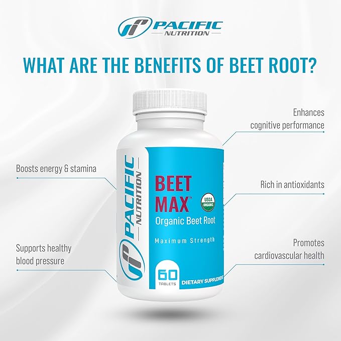 Beet Root Powder Supplement, 60 Tablets - 675mg Organic Beet Powder for Stamina & Energy Support, Brain Health Boost & Normal Blood Pressure Support - Made in The USA - Beet Max