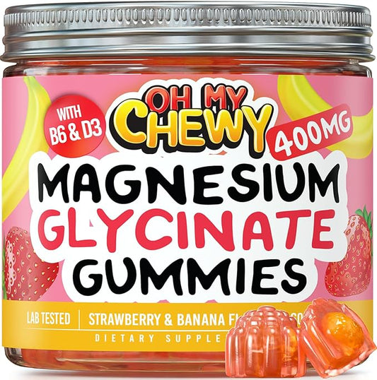 Magnesium Glycinate Gummies 400mg - Magnesium for Sleep, Calm, Relax & Muscle Relief with B6 & D3 and No Melatonin - Family-Friendly for Kids, Teens & Adults - Vegan & Non-GMO Supplement - 60 Count