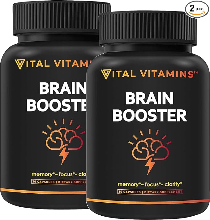 Vital Vitamins Brain Supplements for Memory and Focus (2 Pack) - Nootropic Brain Support - Memory, Clarity, Focus, Energy - Vitamin B12, Gingko Biloba, DMAE