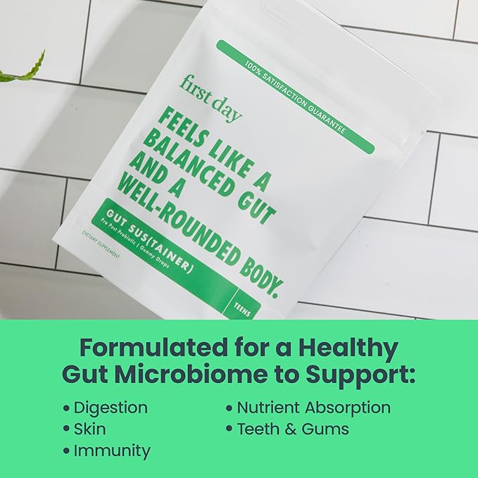 FIRST DAY Teens Tribiotic Gummies – Pre+, Post+, Probiotics & More to Support Growth – 30 Day Supply
