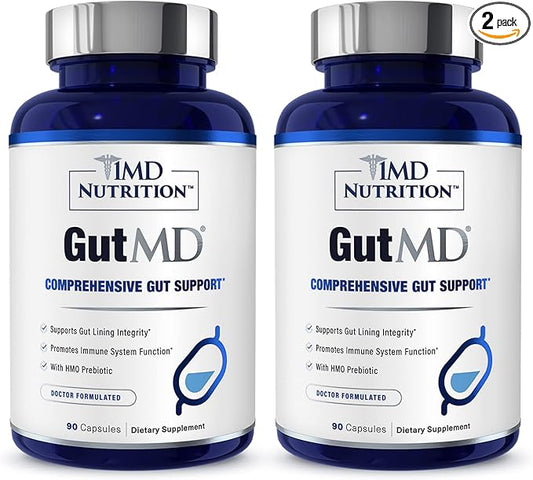 1MD Nutrition GutMD - L-Glutamine and Prebiotic for Gut Integrity | Promote Digestive Tract Health | 90 Capsules (2-Pack)